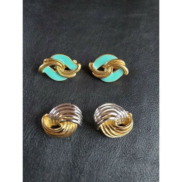 Vintage Gold-tone, Silver tone and Enamel Earrings Lot of 2 - 4728 - Picture 1 of 7